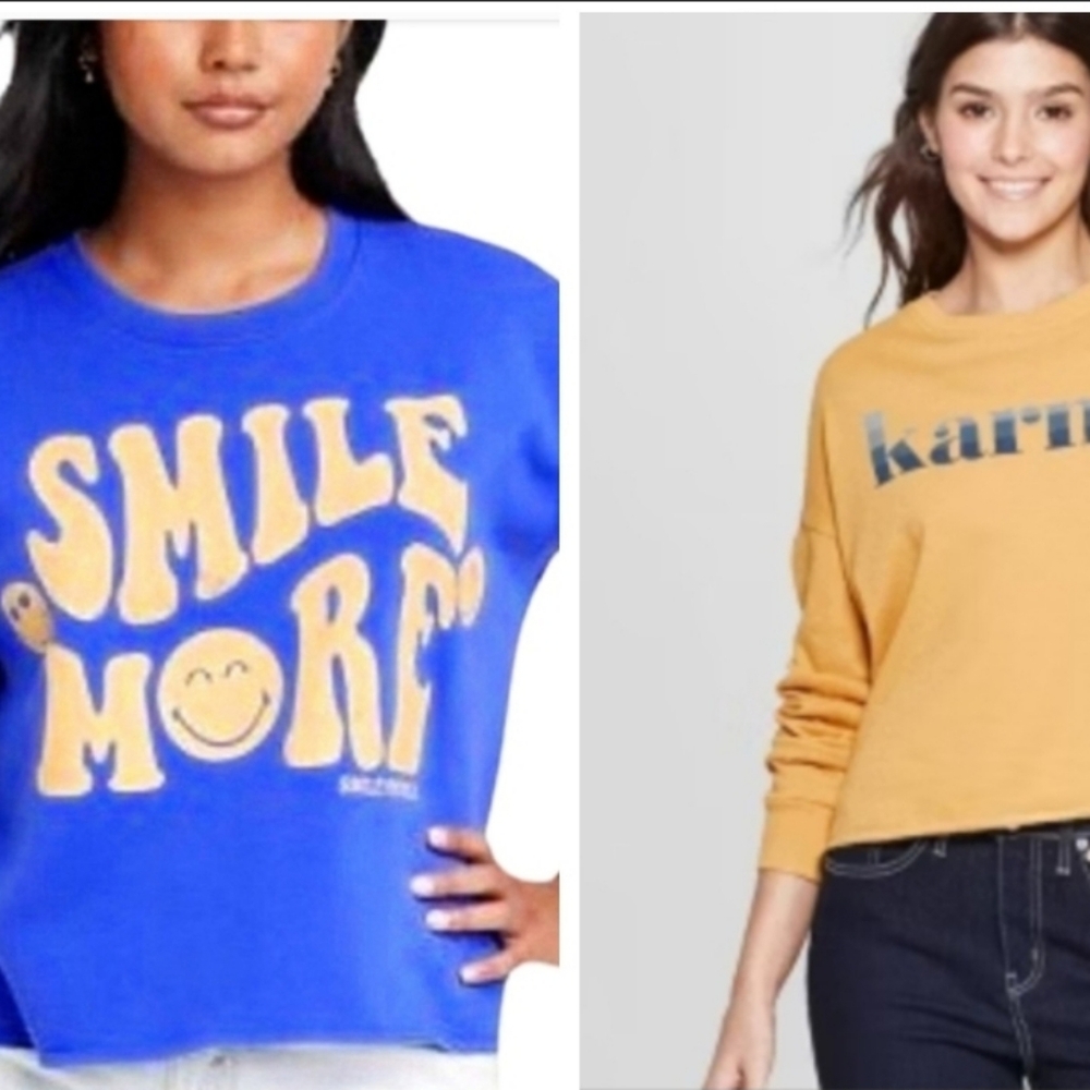 Smiley world Oversized blue yellow graphic sweater Cropped Bundle Zoe+liv